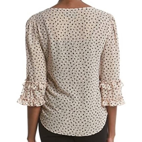 Max Studios Pink Polka Dot Ruffle Bell Sleeve Blouse Small - Picture 2 of 10